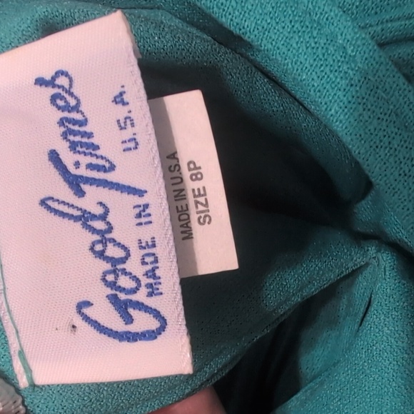Good Times 80s Vintage Pleated Party Cocktail Dress Teal Size 8P Lace Detail - Picture 11 of 11